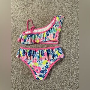 Girls pink white blue one shoulder, two-piece Tommy Bahama size 7 bikini